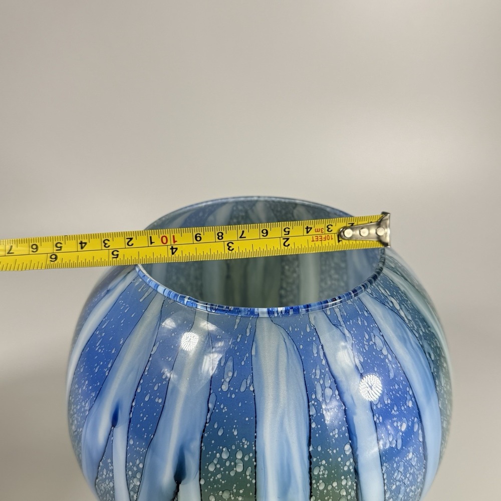Vintage Art Glass, Hand Blown Rose Bowl Vase, Blue Green Watercolor‎ 7" - Picture 10 of 11
